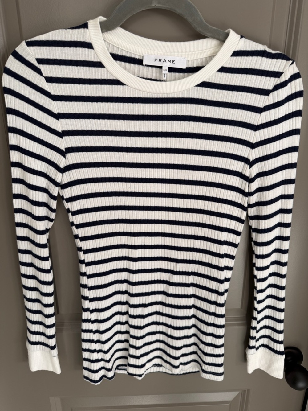 FRAME Black and White Ribbed Striped Long Sleeve Top
